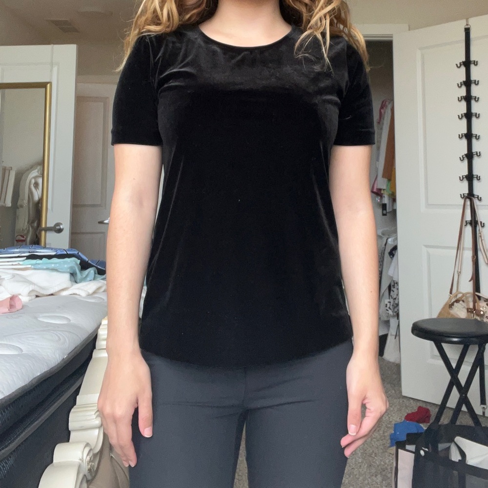 Ann Taylor Black velvet and satin back top